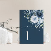 Dusty Blue Navy Floral Wedding Table Number Sign テーブルナンバー