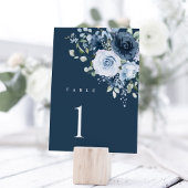 Dusty Blue Navy Floral Wedding Table Number Sign テーブルナンバー