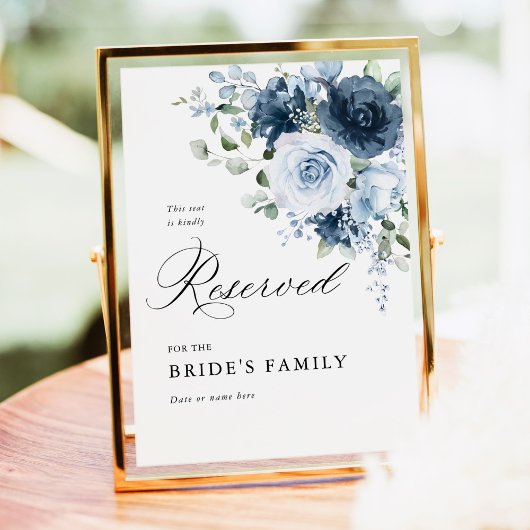 Dusty Blue & Navy Reserved Sign 5x7 Wedding Decor ポスター