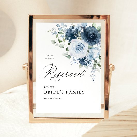 Dusty Blue & Navy Reserved Sign 5x7 Wedding Decor ポスター
