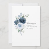 Dusty Blue Navy Watercolor Floral Elegant Wedding 招待状 (裏面)