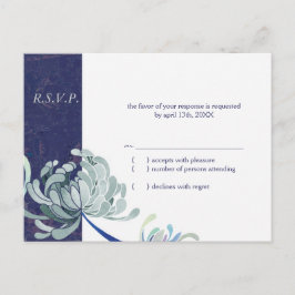 Dusty Blue、Navy & White Wedding RSVP インビテーションポストカード