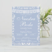 Dusty Blue Nuestra Boda Papel Picado Wedding 招待状 (スタンド正面)