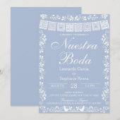 Dusty Blue Nuestra Boda Papel Picado Wedding 招待状 (正面/裏面)