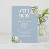Dusty Blue Oh Boy Greenery All In One Baby Shower 招待状 (スタンド正面)