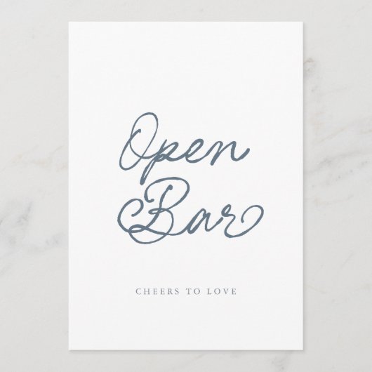 Dusty Blue Open Bar Wedding Sign 招待状 (正面)