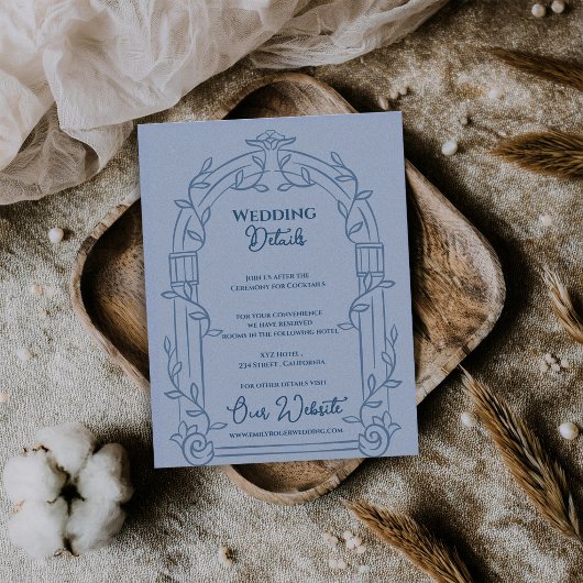 Dusty Blue Ornate Arch Botanical Wedding Details エンクロージャーカード