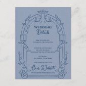 Dusty Blue Ornate Arch Botanical Wedding Details エンクロージャーカード (正面)