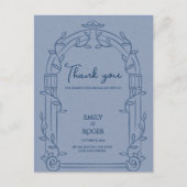 Dusty Blue Ornate Arch Botanical Wedding Thank You ポストカード (正面)