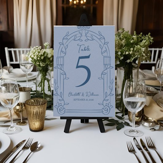 Dusty Blue Ornate Arch Wedding Table Number Card サンキューカード