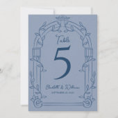 Dusty Blue Ornate Arch Wedding Table Number Card サンキューカード (正面)