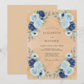 Dusty Blue Ornate Vintage Wedding 招待状 (正面/裏面)