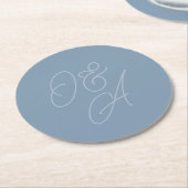Dusty Blue | Oversized Script Monogram Wedding ラウンドペーパーコースター (アングル)