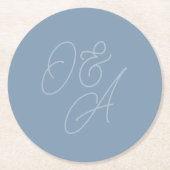 Dusty Blue | Oversized Script Monogram Wedding ラウンドペーパーコースター (正面)