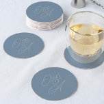 Dusty Blue | Oversized Script Monogram Wedding ラウンドペーパーコースター<br><div class="desc">A beautiful typography based wedding coaster featuring your initials in tone on tone dusty blue oversized script lettering. Personalize with your initials,  then use the Design Tool to adjust size and positioning to create your custom monogram.</div>