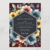 Dusty Blue Painterly Bloom Wedding 招待状 (正面)