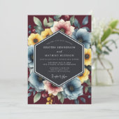 Dusty Blue Painterly Bloom Wedding 招待状 (スタンド正面)