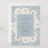 Dusty Blue Painterly Blooms Wedding 招待状 (正面)