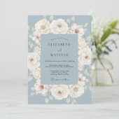Dusty Blue Painterly Blooms Wedding 招待状 (スタンド正面)