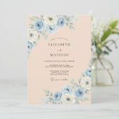 Dusty Blue Painterly Blossom Wedding 招待状 (スタンド正面)