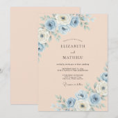 Dusty Blue Painterly Blossom Wedding 招待状 (正面/裏面)