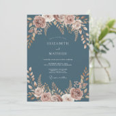 Dusty Blue Painterly Flourish Wedding 招待状 (スタンド正面)