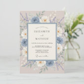 Dusty Blue Painterly Meadow Wedding 招待状 (スタンド正面)