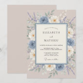 Dusty Blue Painterly Meadow Wedding 招待状 (正面/裏面)