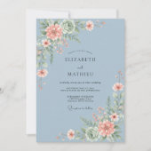 Dusty Blue Painterly Swirl Wedding 招待状 (正面)