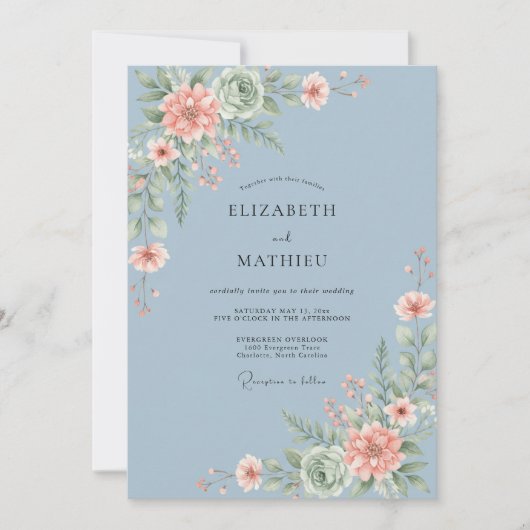 Dusty Blue Painterly Swirl Wedding 招待状 (正面)