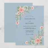 Dusty Blue Painterly Swirl Wedding 招待状 (正面/裏面)