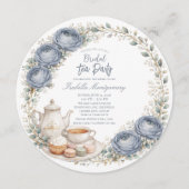 Dusty Blue Palette Tea Party Bridal Shower 招待状 (正面)