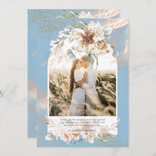 Dusty Blue Pampas Grassフローラ写真ありがとう サンキューカード (正面/裏面)