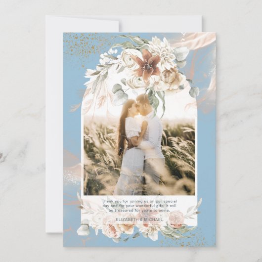 Dusty Blue Pampas Grassフローラ写真ありがとう サンキューカード (正面)