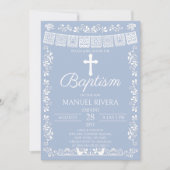 Dusty Blue Papel Picado Baptism 招待状 (正面)