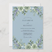 Dusty Blue Peaceful Succulent Wedding 招待状 (正面)