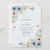 Dusty Blue Peach Breezy Spring Wedding 招待状 (正面)