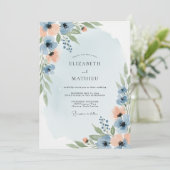 Dusty Blue Peach Dreamy Spring Wedding 招待状 (スタンド正面)