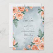Dusty Blue Peach Painterly Spring Wedding 招待状 (正面)