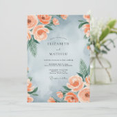 Dusty Blue Peach Painterly Spring Wedding 招待状 (スタンド正面)