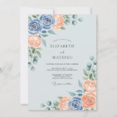 Dusty Blue Peach Splendid Spring Wedding 招待状 (正面)