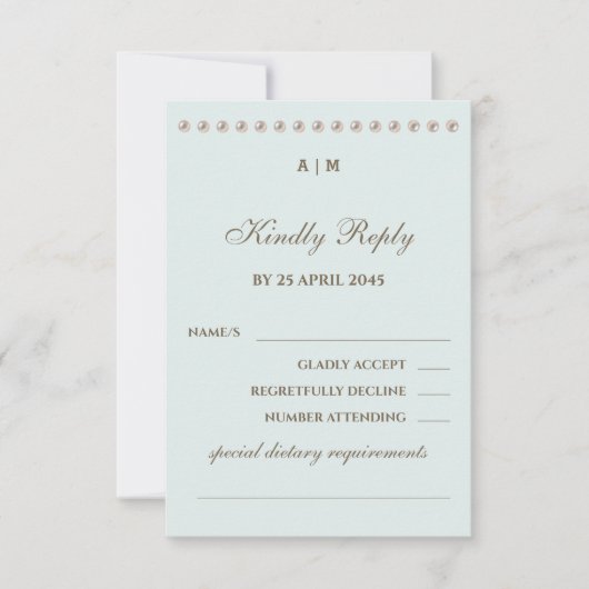 Dusty Blue Pearl Christian Wedding RSVP Card  (正面)