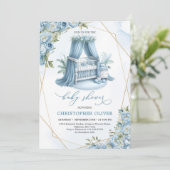 Dusty blue peonies baby crib gold frame boy  招待状 (スタンド正面)