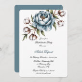 Dusty Blue Peony and Cotton Bachelorette Party 招待状 (正面/裏面)
