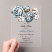 Dusty Blue Peony and Cotton Bridal Shower アクリル招待状 (インサイチュ (ポータブル))