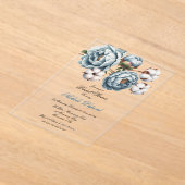 Dusty Blue Peony and Cotton Bridal Shower アクリル招待状 (レイダウン)