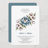 Dusty Blue Peony and Cotton Engagement Party 招待状 (正面/裏面)