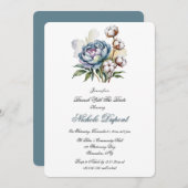 Dusty Blue Peony and Cotton Lunch With The Bride 招待状 (正面/裏面)