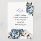 Dusty Blue Peony and Cotton Wedding Shower 招待状 (正面)