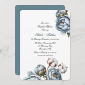 Dusty Blue Peony and Cotton Wedding Shower 招待状 (正面/裏面)